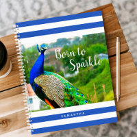 Peacock Blue White Stripes Born to Sparkle Modern