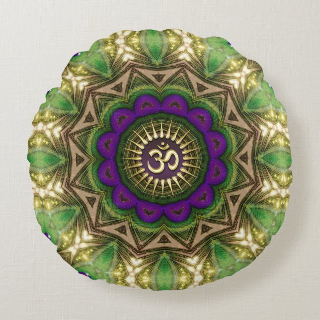 Peacock Bohemian Mandala OM Shanti Design #14 Round Pillow (Front)