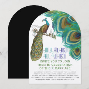 Peacock Boho Bohemian Feathers with Peacock Invitation