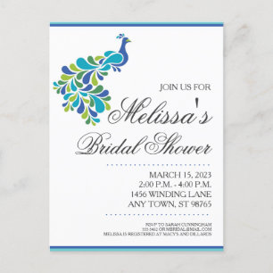 Peacock Bridal Shower Invitation Postcard