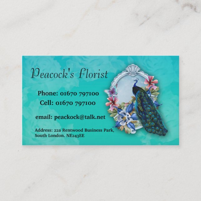 Peacock Business Card, 3.5" x 2.0", 100 pack Card (Front)