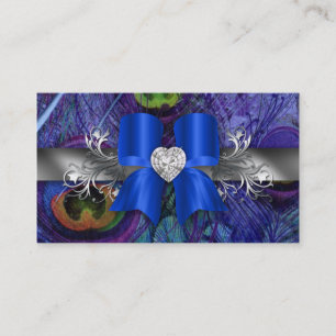 Peacock Business Card Blue Bow Silver