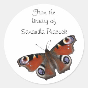 Peacock butterfly bookplate sticker