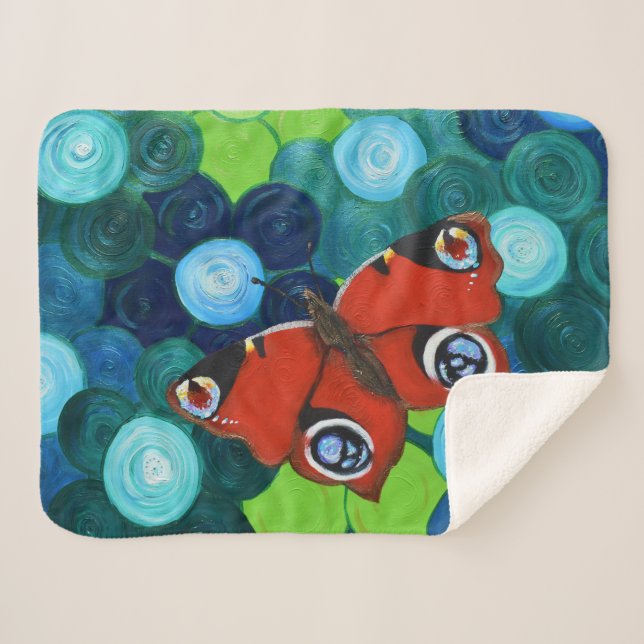 Peacock Butterfly Painting Sherpa Blanket (Front (Horizontal))
