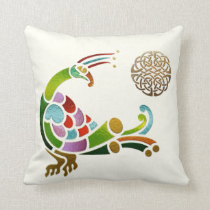 Peacock Celtic Deco Jewelled Throw Pillow