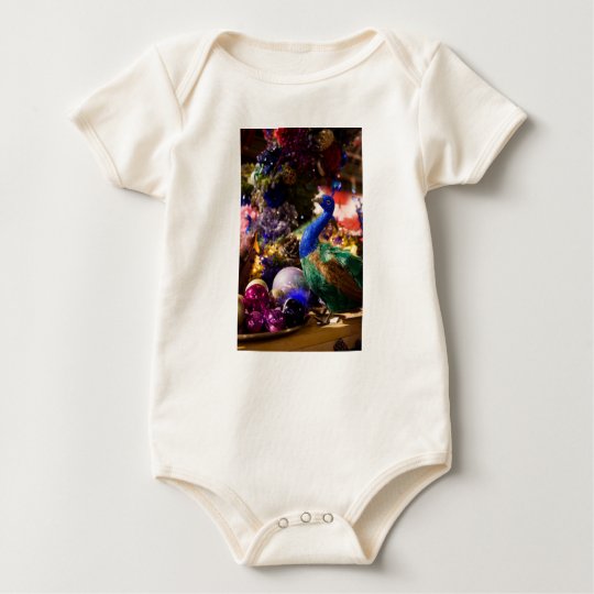 Peacock Christmas Design Baby Bodysuit