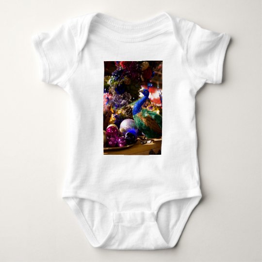 Peacock Christmas Design Baby Bodysuit