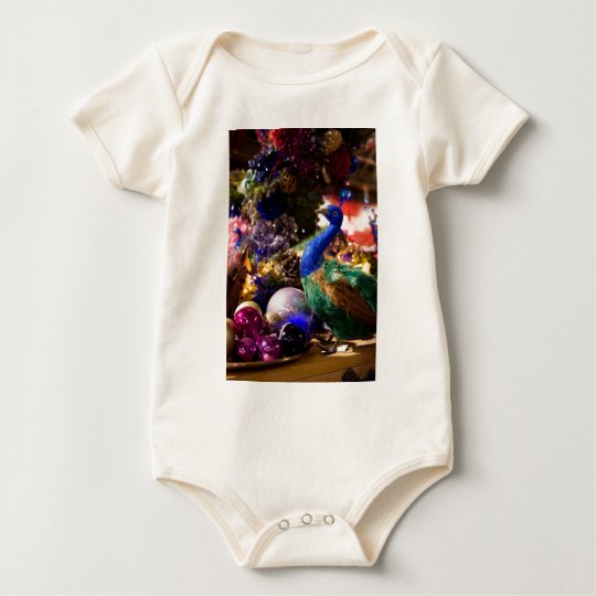 Peacock Christmas Design Baby Bodysuit