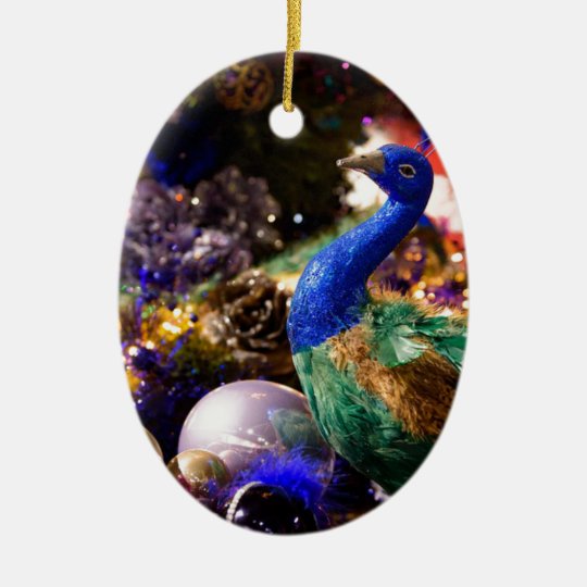 Peacock Christmas Design Ceramic Ornament