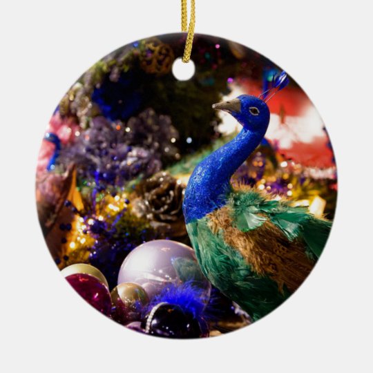 Peacock Christmas Design Ceramic Ornament