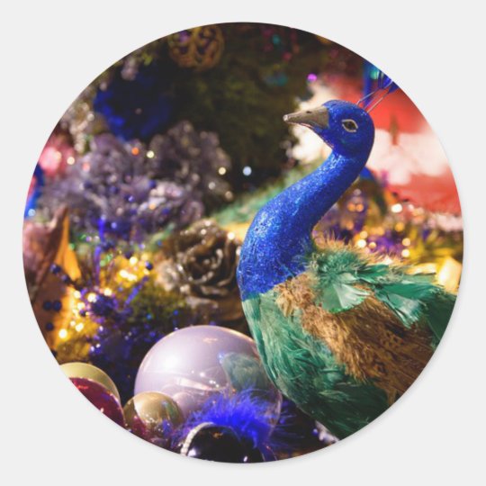 Peacock Christmas Design Classic Round Sticker