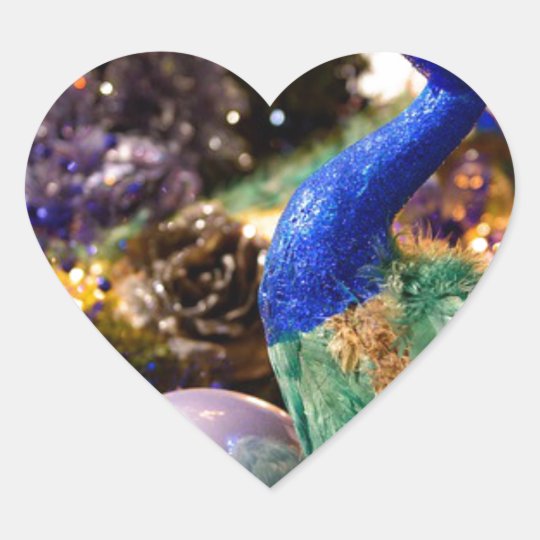 Peacock Christmas Design Heart Sticker
