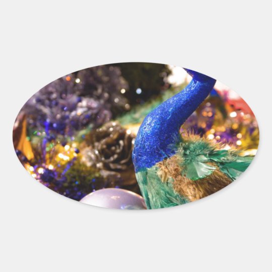 Peacock Christmas Design Oval Sticker