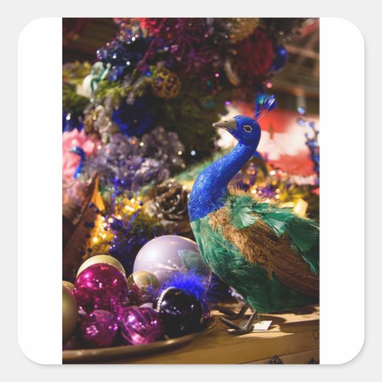 Peacock Christmas Design Square Sticker