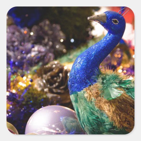 Peacock Christmas Design Square Sticker