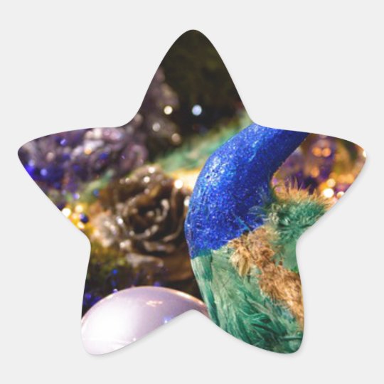 Peacock Christmas Design Star Sticker