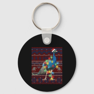 Peacock Christmas Lights Ugly Sweater Goat Lover Keychain