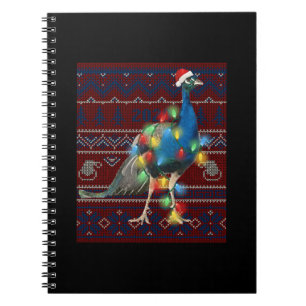Peacock Christmas Lights Ugly Sweater Goat Lover Notebook