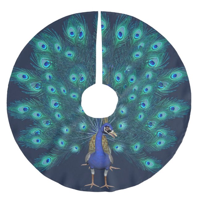 PEACOCK Christmas TREE Skirt Decoration Feathers (Front)