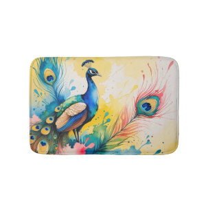 Peacock coloful design  bath mat