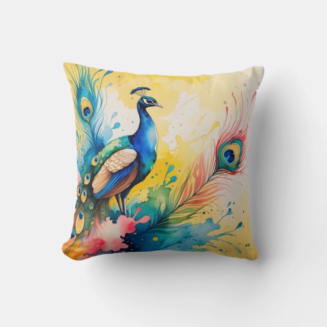 Peacock coloful design  throw pillow (Front)