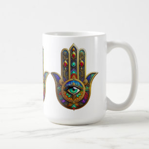 Peacock Color Flower Petals Hamsa Green Third Eye Coffee Mug