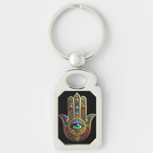 Peacock Color Flower Petals Hamsa Green Third Eye Keychain