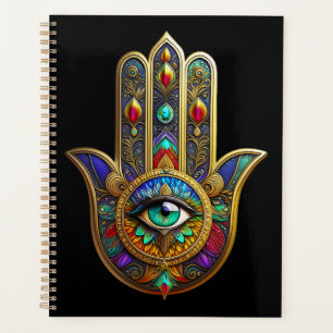 Peacock Color Flower Petals Hamsa Green Third Eye Planner