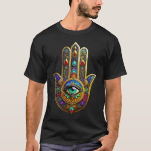 Peacock Color Flower Petals Hamsa Green Third Eye T-Shirt