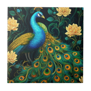 Peacock Colorful Blue Illustration Tile