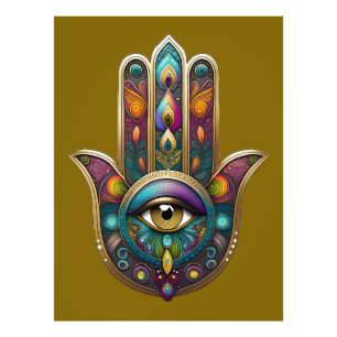 Peacock Colors Hamsa w/ Gold Third Eye Photo Print