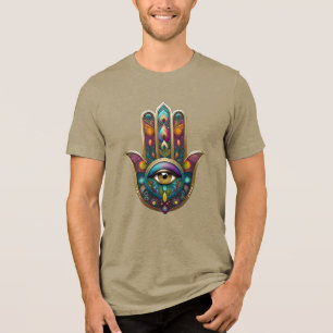 Peacock Colors Hamsa w/ Gold Third Eye Tri-Blend Shirt
