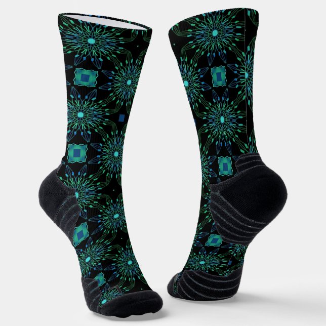 Peacock Colour Abstract Extravaganza Design Socks (Angled)