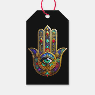Peacock Colour Flower Petals Hamsa Green Third Eye Gift Tags
