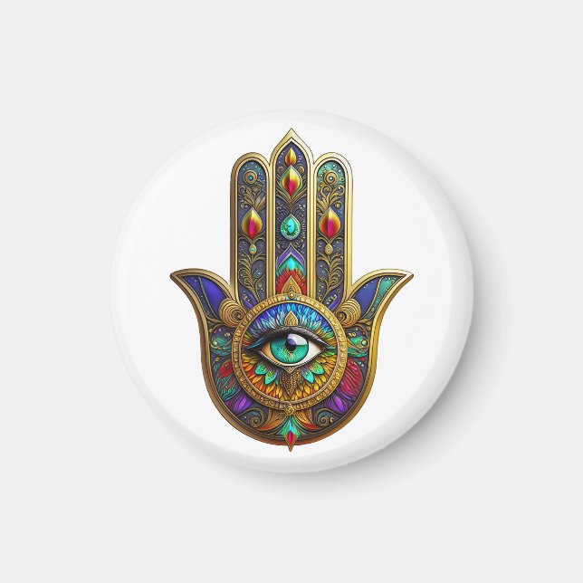 Peacock Colour Flower Petals Hamsa Green Third Eye Magnet (Front)
