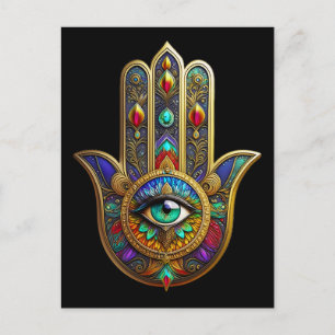 Peacock Colour Flower Petals Hamsa Green Third Eye Postcard