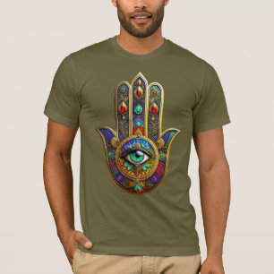 Peacock Colour Flower Petals Hamsa Green Third Eye T-Shirt