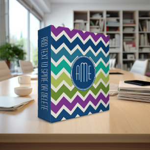Peacock Colours Chevron Pattern Custom Monograms Binder