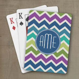 Peacock Colours Chevron Pattern Custom Monograms Playing Cards