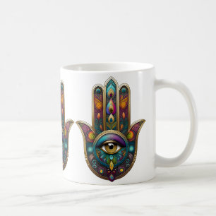 Peacock Colours Hamsa w/ Gold Third Eye Coffee Mug