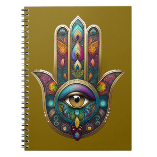 Peacock Colours Hamsa w/ Gold Third Eye Notebook