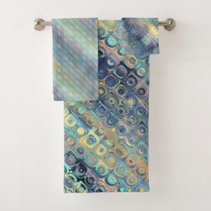 Peacock Colours Varied Patterns Ensemble Bath Towel Set