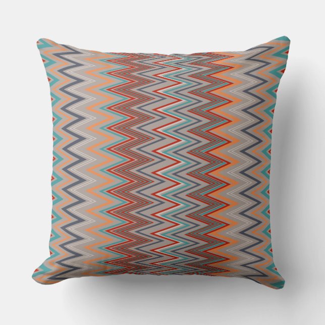 Peacock Colours Zigzag Throw Pillow (Front)