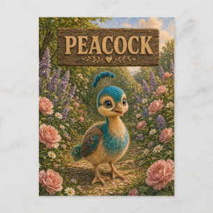 Peacock Cute Baby Storybook Nursery Animal Postcard