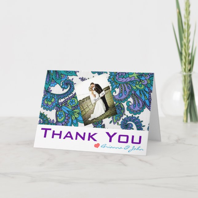Peacock Damask THANK YOU Card (Front)