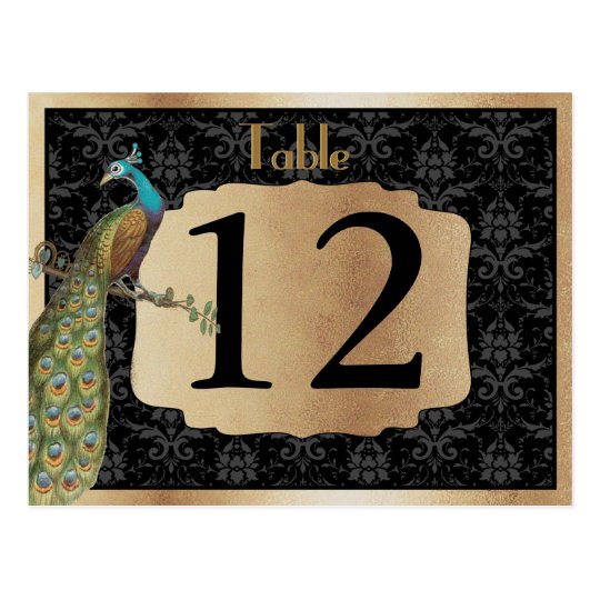 Peacock Dark Gold Dessert Candy Table Sign Postcard