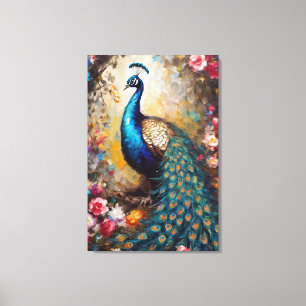 Peacock decoration art with beautiful flowers canvas print