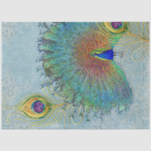 Peacock Decoupage Dusty Blue Teal Vintage Feather  Tissue Paper