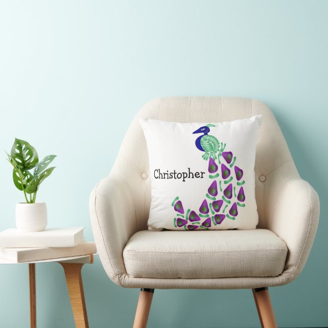 Peacock Design Personalised Throw Pillow (Chair)