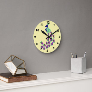 Peacock Design Round Clock
